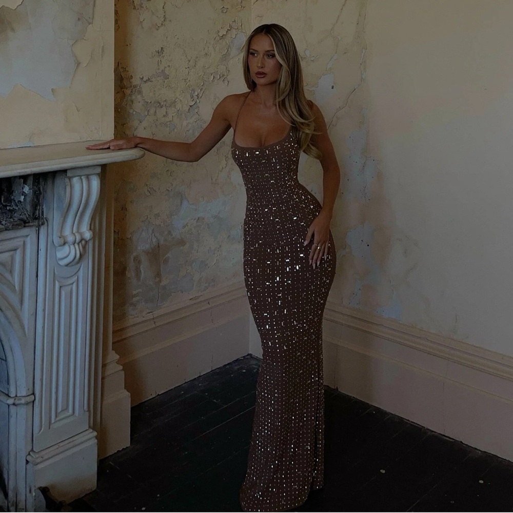 Tan Brown Maxi Dress Backless